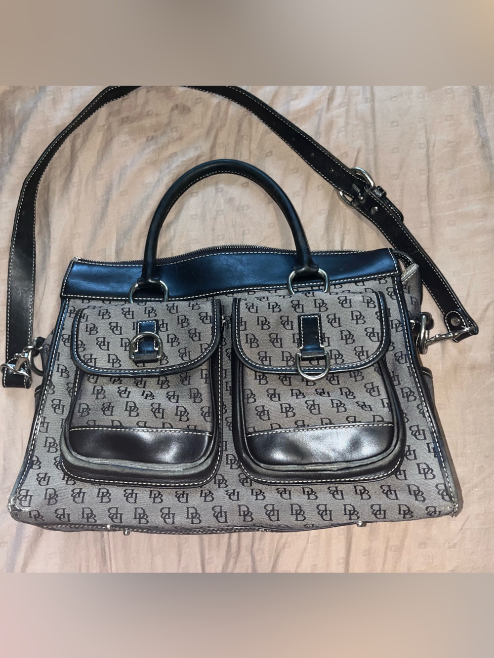 Vintage *Flawed Dooney & Bourke Brown and Black Logo Shoulder Bag